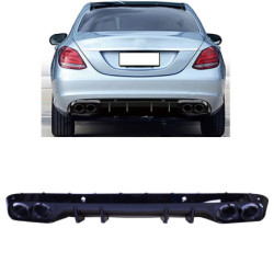 (PART) Diffuser with round exhaust tips gloss black compatible with Mercedes C class W205 without AMG line