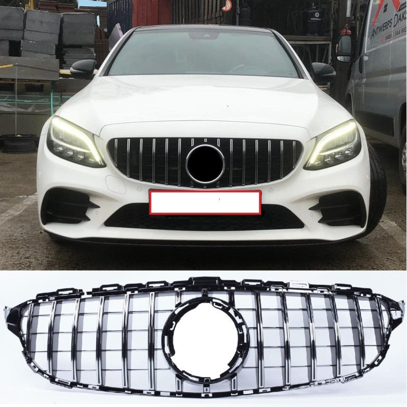 Grilă compatibilă cu mercedes-benz c-class w205 facelift negru cu crom