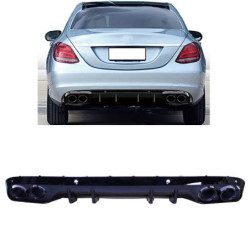 Diffuser Mercedes W205 zonder AMG Line met glanzend zwarte ronde uitlaatsierstukken