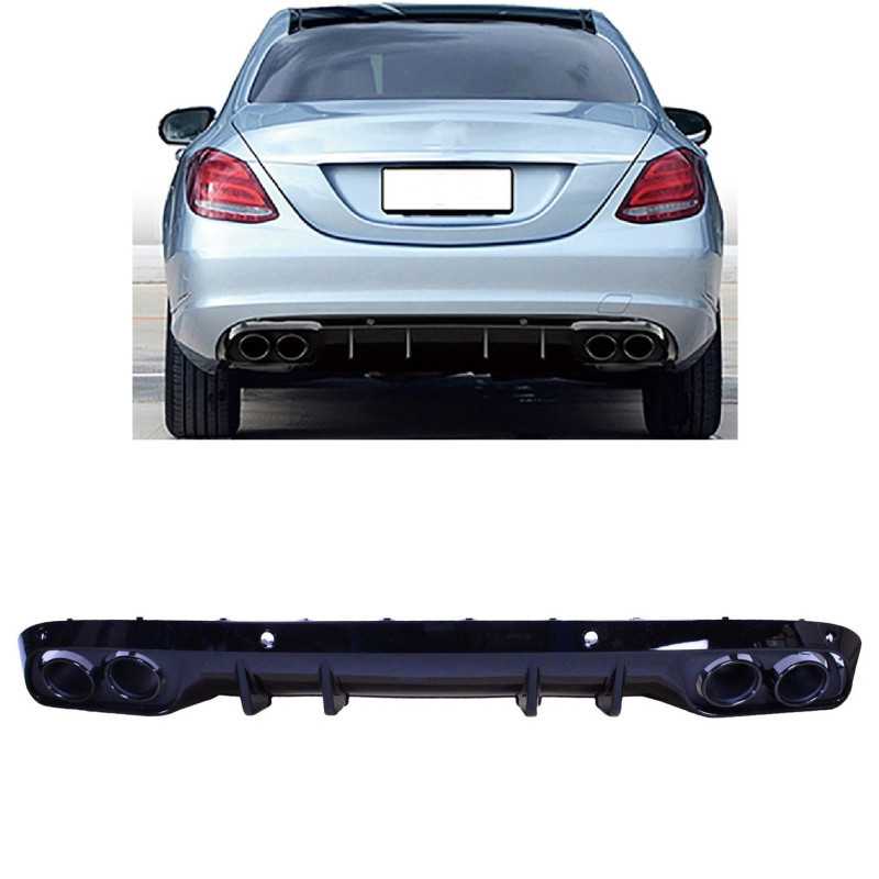 Difuzor compatibil cu Mercedes W205 fără linie AMG cu vârfuri de evacuare rotunde negru lucios