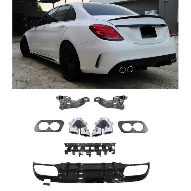 (PART) Diffuser compatible with Mercedes W205 A205 AMG line double chrome round exhaust tips