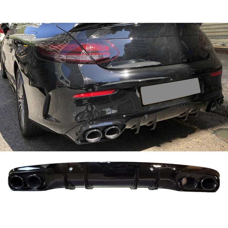 Diffuser compatible with Mercedes C coupe cabrio C205 A205 AMG line double black round exhaust tips