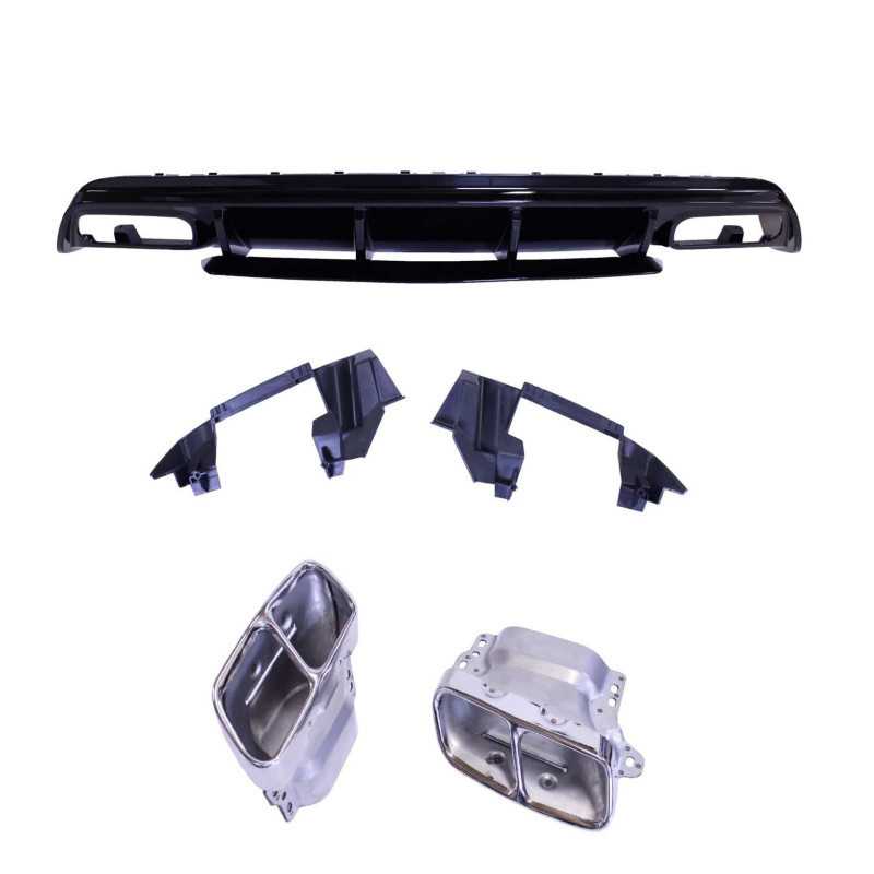 Diffuser glossy black compatible with Mercedes A class W176 2013-2017 chrome exhaust tips