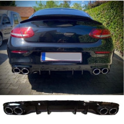 Diffuser voor Mercedes C coupe cabrio C205 A205 AMG line dubbele chrome ronde uitlaatsierstukken