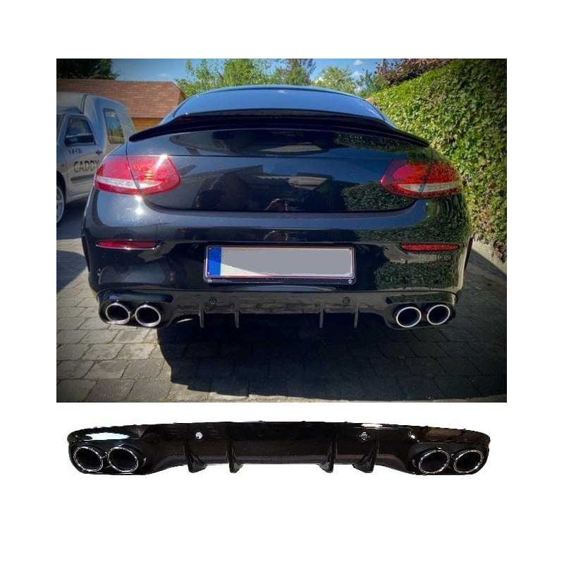 Diffuser voor Mercedes C coupe cabrio C205 A205 AMG line dubbele chrome ronde uitlaatsierstukken