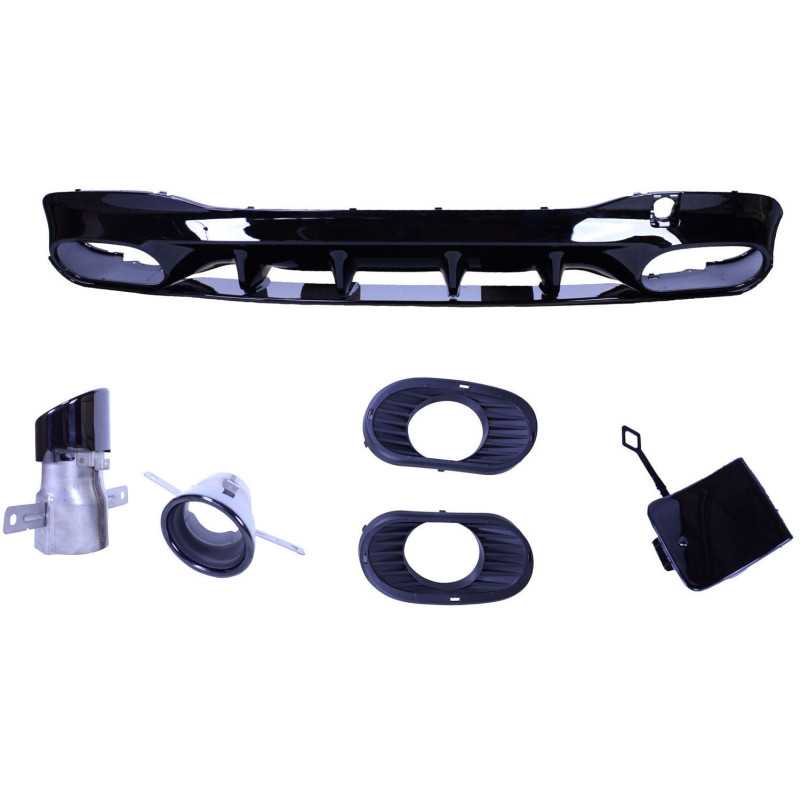 Diffuser compatibel met Mercedes CLA C118 X118 W118 AMG line zwarte uitlaatsierstukken rond