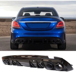 Diffuser Mercedes W205 S205 AMG Line dubbele zwarte ronde uitlaatsierstukken