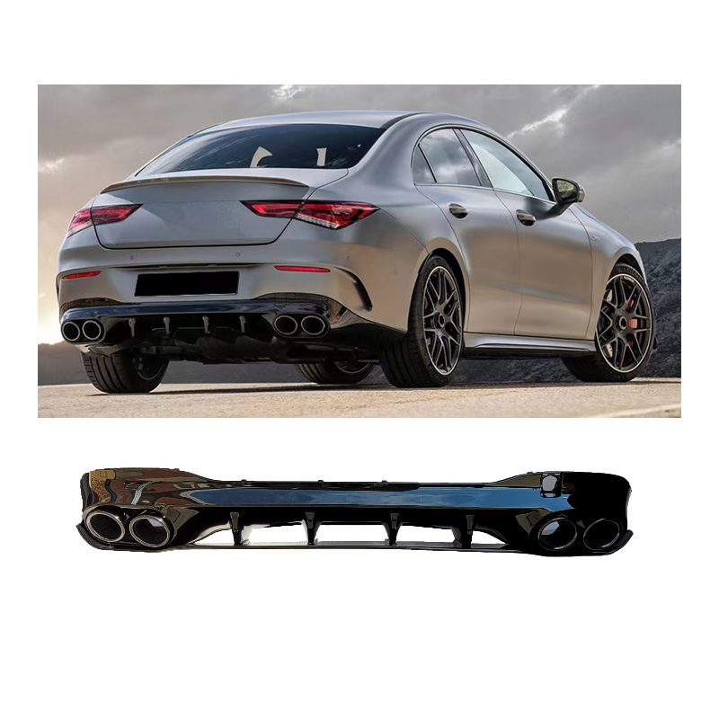 Diffuser for Mercedes CLA C118 X118 W118 AMG line double black exhaust trim round