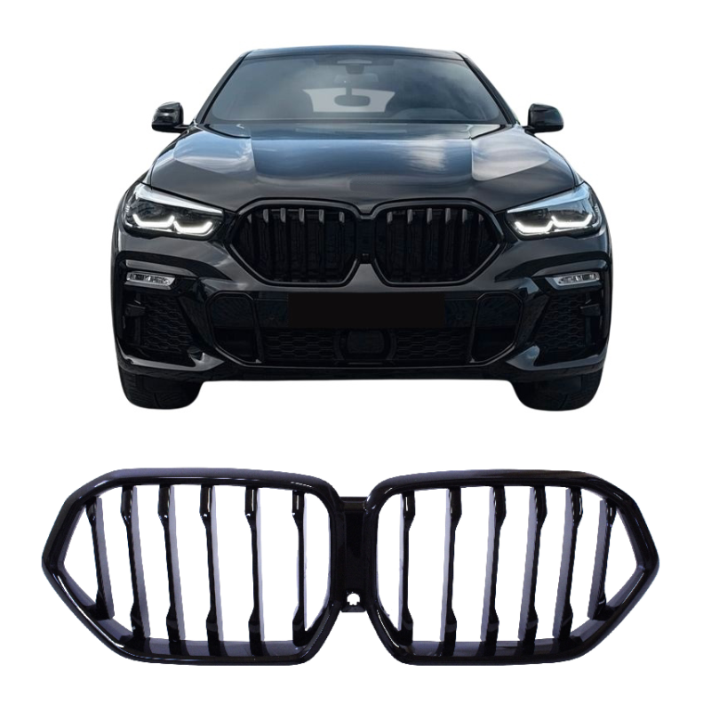Grill kidney yhteensopiva BMW X6 G06 2018+ yksittäisten tankojen kanssa kiiltävä musta