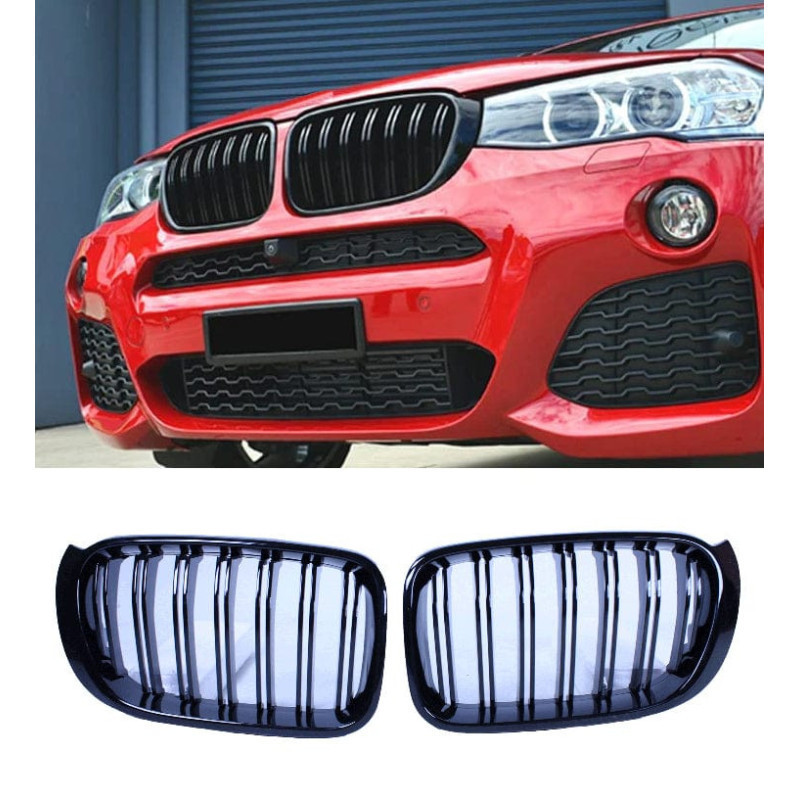 Grill rinichi compatibil cu bmw x3 și x4 f25 f26 lci negru lucios bare duble