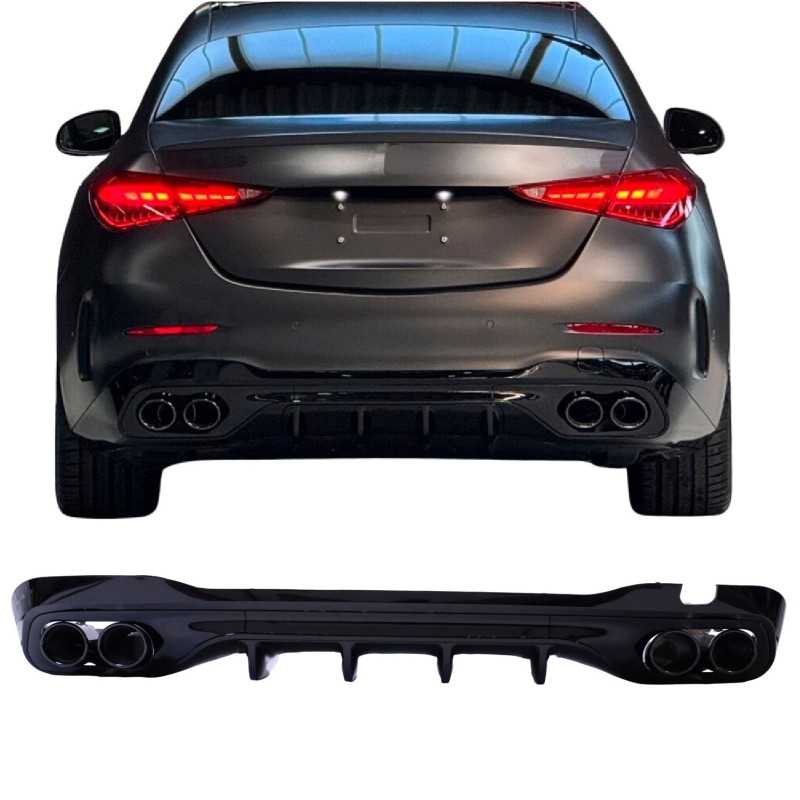 Difusor para Mercedes W206 preto com ponteiras de escape redondas