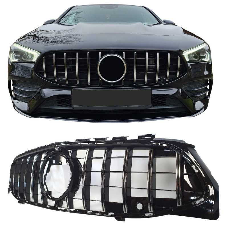 Grill compatible with mercedes-benz w118 cla-class black chrome with front camera
