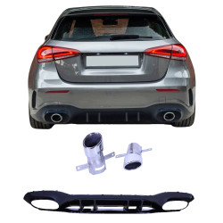 Difusor trasero compatible con Mercedes clase A W177 hatchback 2019+ puntas de escape cromadas A35