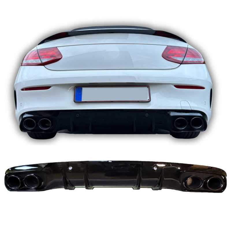 Dyfuzor Mercedes Klasa C Coupé Kabriolet C205 A205 AMG Line podwójne czarne okrągłe końcówki wydechu