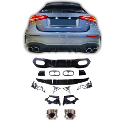 Diffusor til Mercedes A-Klasse W177 hatchback 2019+ dobbelt krom runde udstødningsspidser