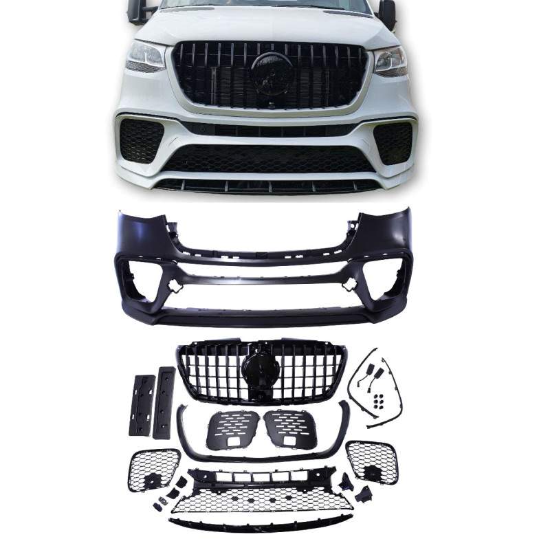 Bumper voorbumper bumper voor Mercedes-Benz Sprinter W907 2019+ zwarte grill