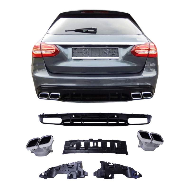 Diffuser with chrome exhaust trim compatible with Mercedes W205 C class sedan and br