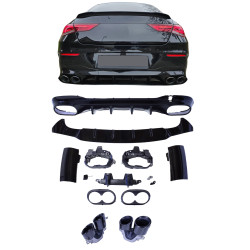 Diffuser compatibel met Mercedes CLA C118 X118 W118 AMG line dubbele zwarte uitlaatsierstu
