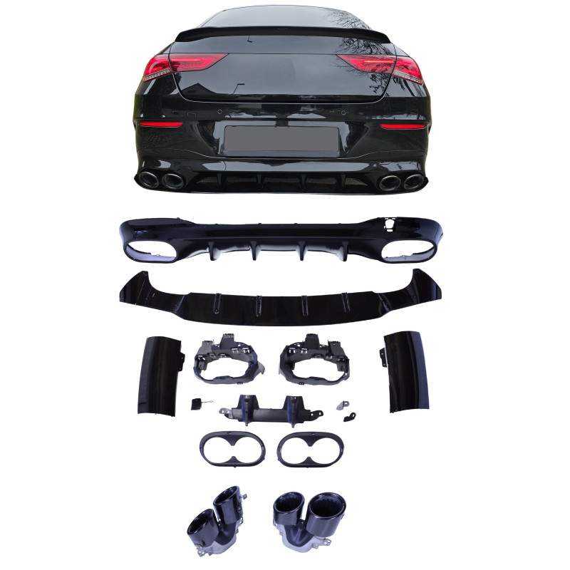 Diffuser compatibel met Mercedes CLA C118 X118 W118 AMG line dubbele zwarte uitlaatsierstu