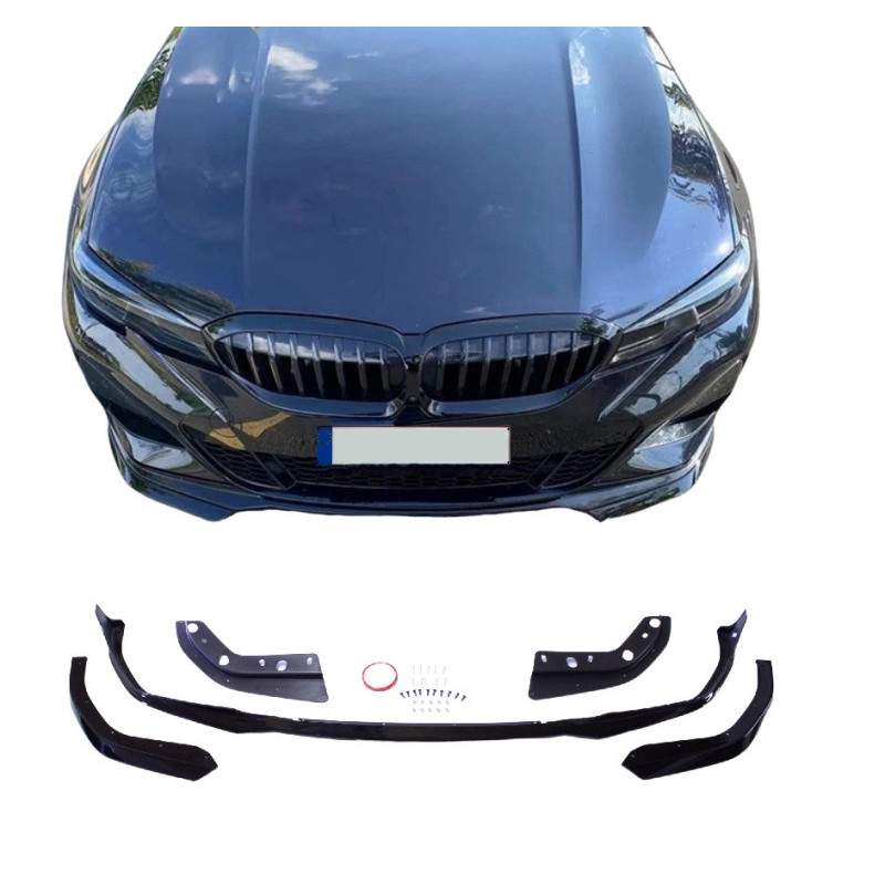 Преден спойлер, съвместим с BMW Серия 3 G20 G21 Седан Touring, черен гланц