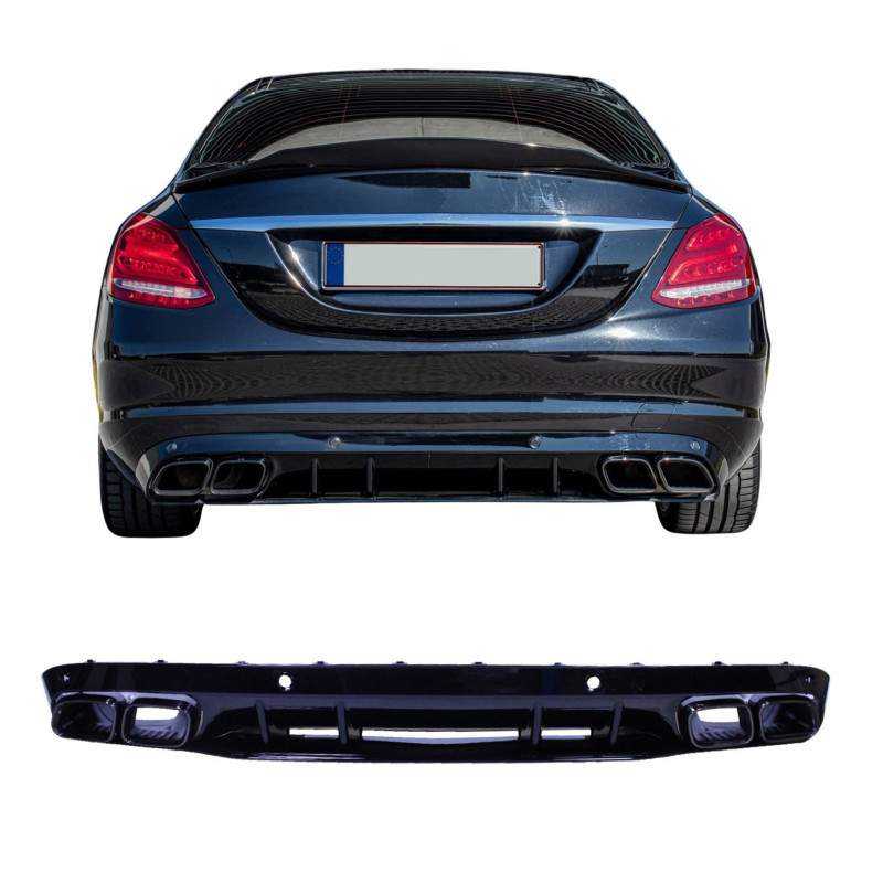 Diffuser Mercedes C-Klasse W205 zonder AMG Line met glanzend zwarte uitlaatsierstukken