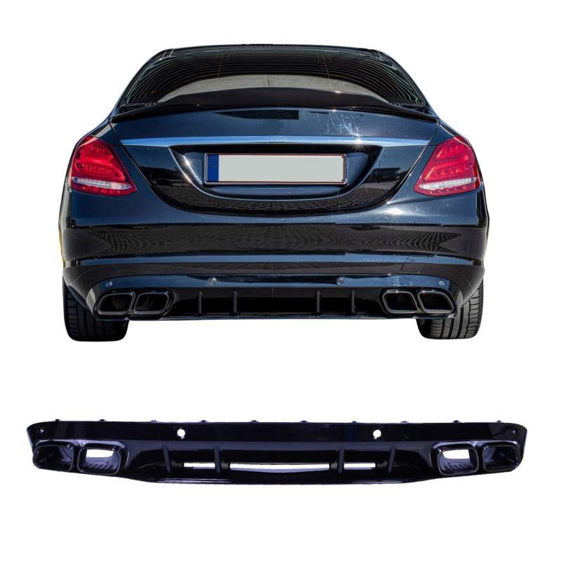 Difuzor cu țevi de evacuare negre lucioase compatibil cu Mercedes C class W205 fără linie AMG