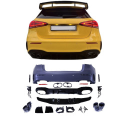 Rear bumper bumper with diffuser for Mercedes A-Class W177 Hatchback with black exhaust trim