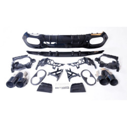 Difusor trasero compatible con Mercedes clase A W177 hatchback 2019+ puntas de escape redondas negras dobles