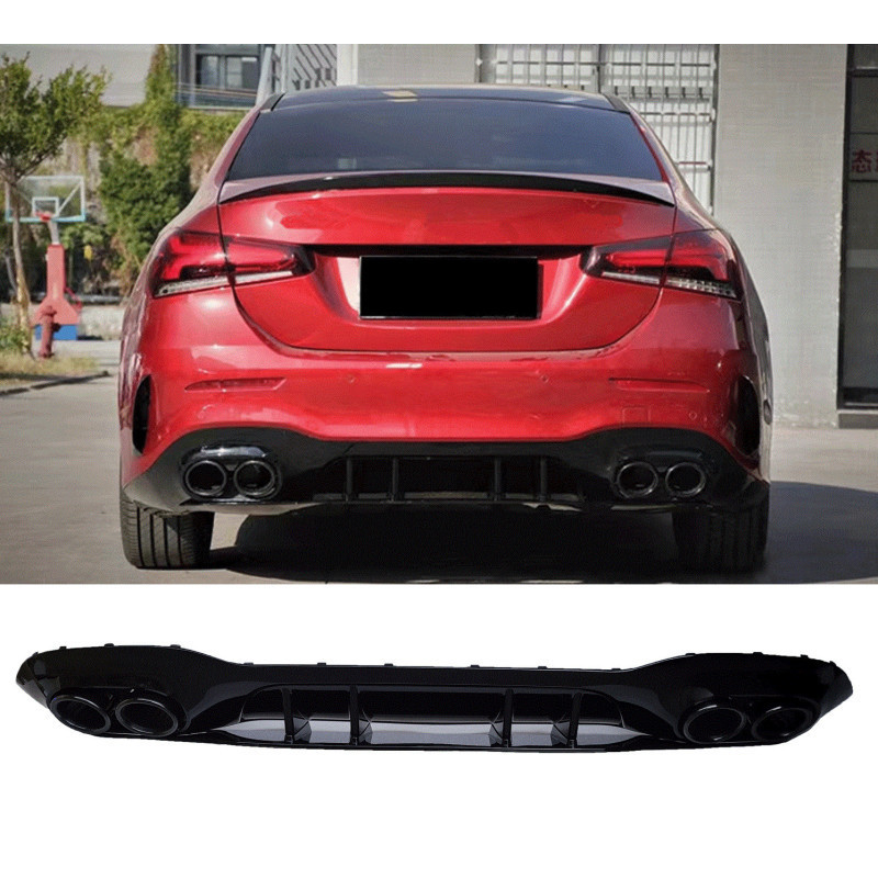 (PARTIE) Diffuseur compatible avec mercedes a class v177 saloon 2019+ double black round exhaust tips