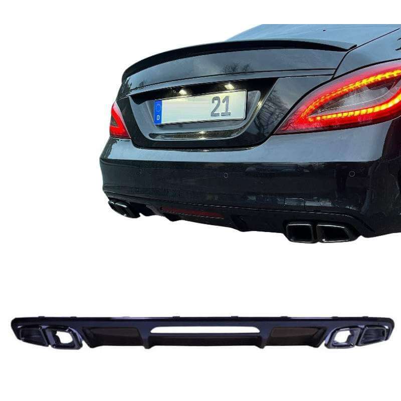 Fényes fekete diffúzor kipufogógázzal a Mercedes CLS W218 modellhez