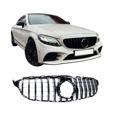 Grelha compatível com o Mercedes-Benz Classe C W205 facelift com câmara frontal em preto brilhante