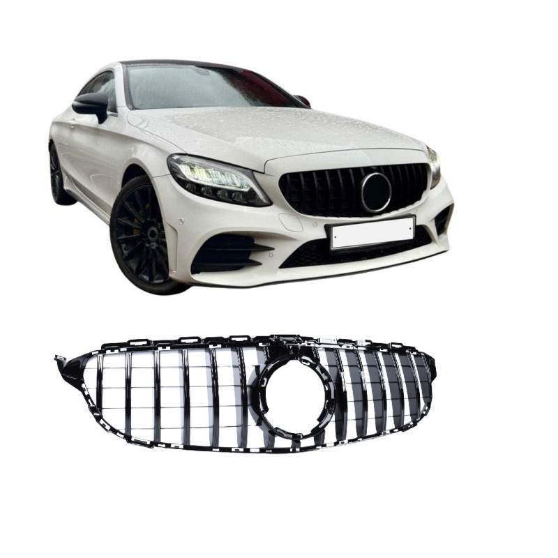 Grelha compatível com o Mercedes-Benz Classe C W205 facelift com câmara frontal em preto brilhante