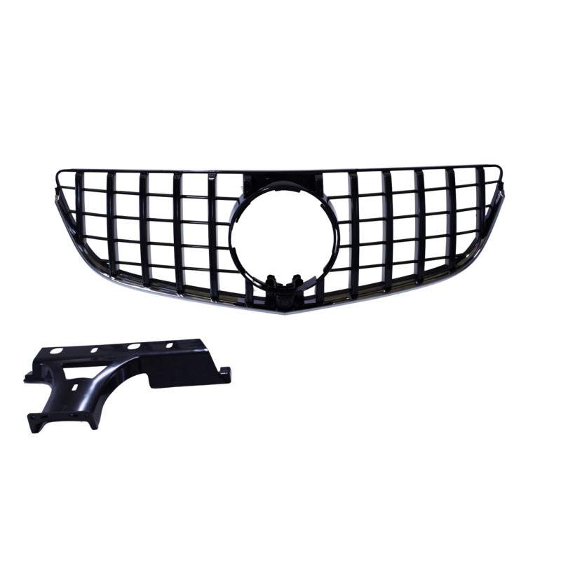 Grilă compatibilă cu Mercedes E Coupé Cabrio facelift W207 A207, negru lucios, cu ramă decorativă cromată