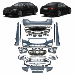 Kit de carrocería para Mercedes Clase E W214 Sedán 2023+ estilo AMG con parrilla Panamericana y embellecedores de escape | Sin A