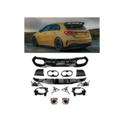 Diffuser compatible with Mercedes A-Class W177 hatchback 2019+ dual chrome round exhaust tips