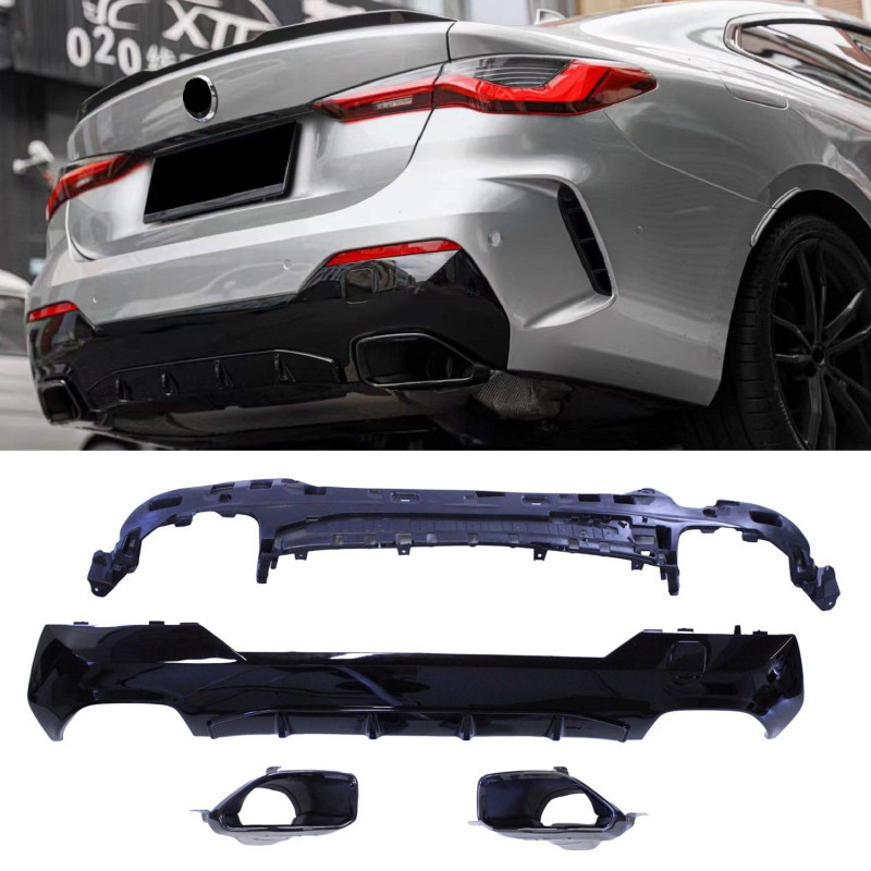 Diffusore compatibile con BMW Serie 4 G22 Coupé e G23 Cabrio con tubi di scarico nero lucido