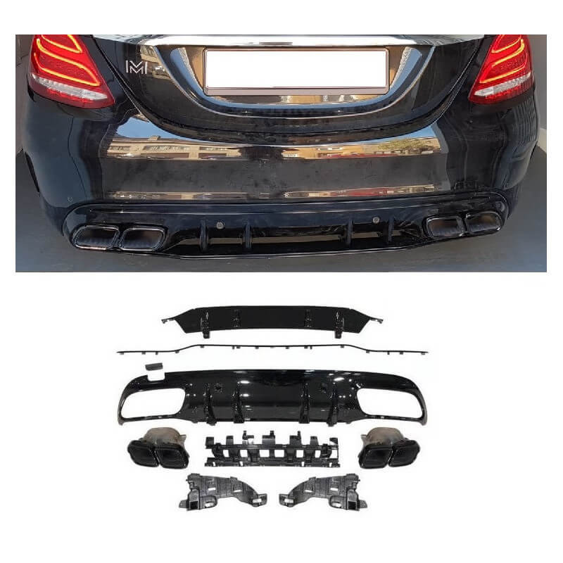 Diffuser for Mercedes W205 C-Class sedan and break with black exhaust end pieces C63 AMG LOOK