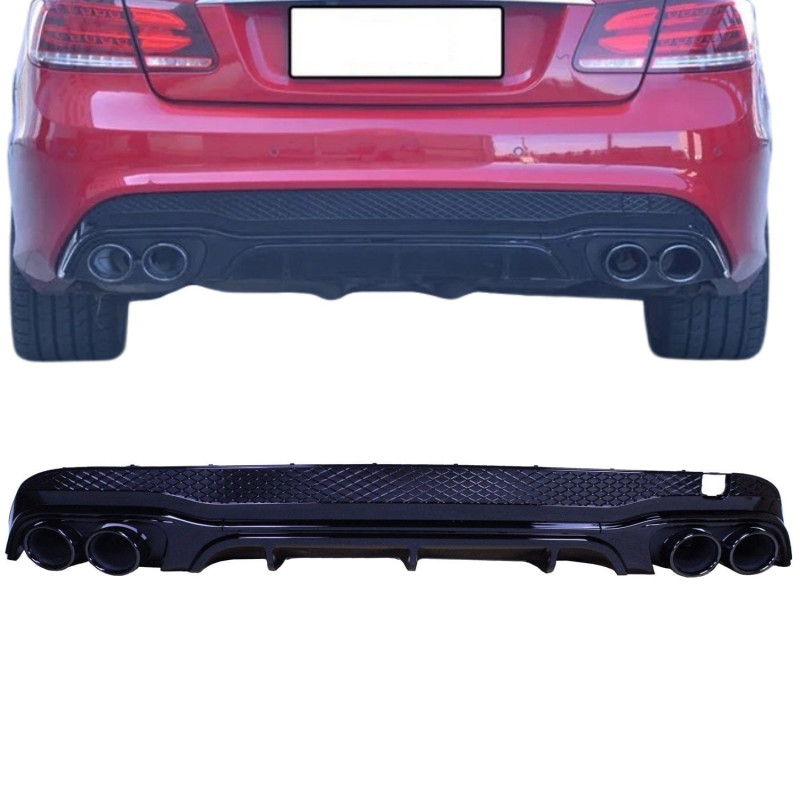 Diffuser with round exhaust tips gloss black compatible with Mercedes E coupe W207 C207 Facelift