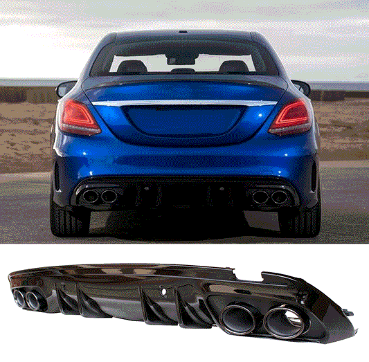 Diffuser compatible with Mercedes W205 S205 AMG line double black red exhaust tips