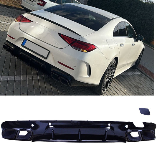 Diffuser compatible with Mercedes CLS C257 double exhaust tips gloss black