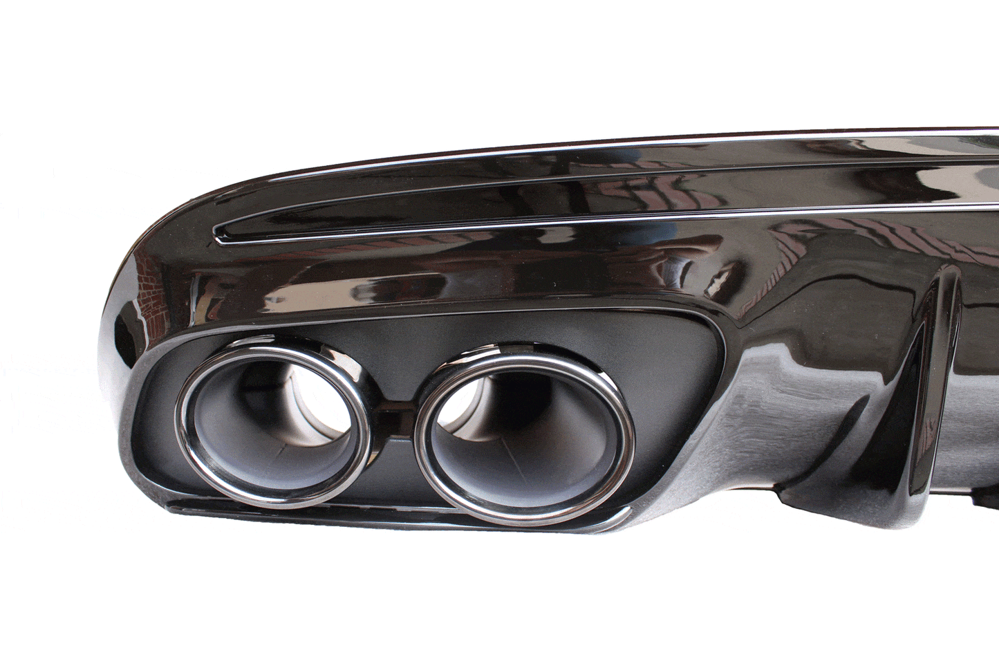 Diffuser compatibel met Mercedes W205 S205 AMG line dubbele zwarte ronde uitlaatsierstukken