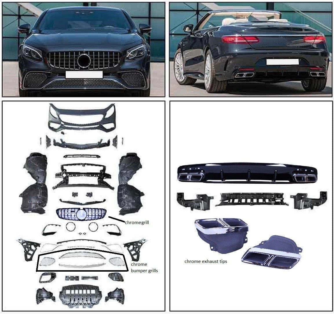 Bumpers & bodykits Bodykit compatibel met Mercedes S coupe cabrio C217 A217 volledig chrome