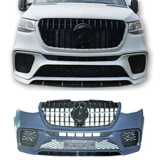 Bumpers & bodykits Bumper voorbumper compatibel met Mercedes-Benz Sprinter W907 2019+ zwarte grill