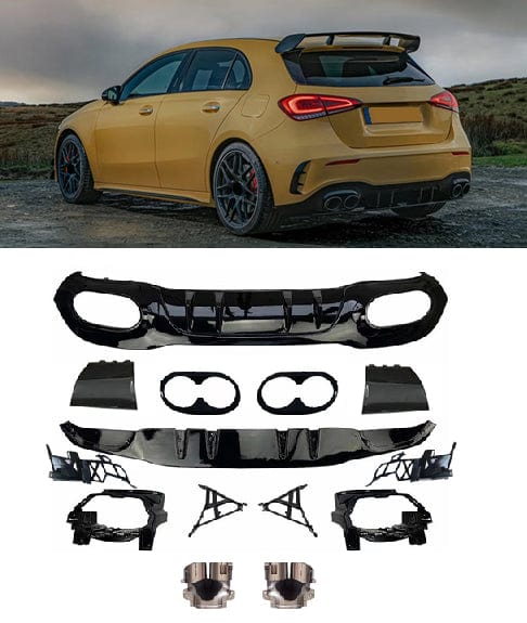 Diffuser Diffuser compatibel met Mercedes A klasse W177 hatchback 2019+ dubbele chrome ronde uitlaatsierstukken