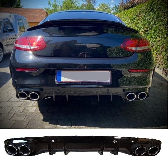 Diffuser Diffuser compatibel met Mercedes C coupe cabrio C205 A205 AMG line dubbele chrome ronde uitlaatsierstukken