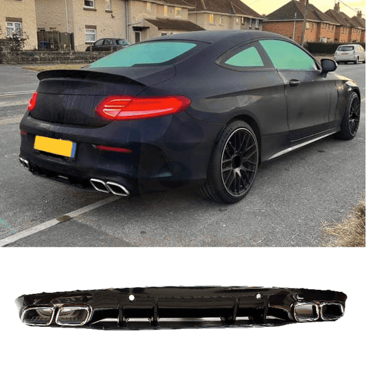 Diffuser Diffuser compatibel met Mercedes C coupe cabrio C205 A205 AMG line dubbele chrome uitlaatsierstukken