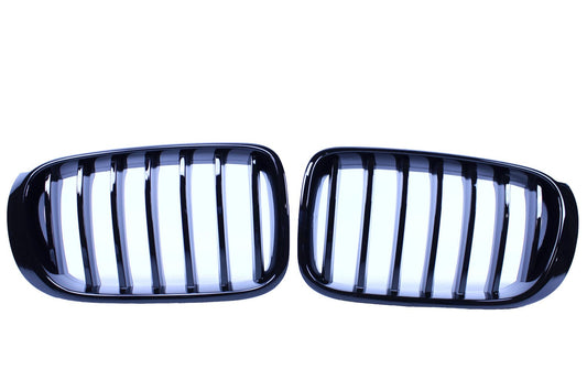 Reins de calandre compatible avec BMW X3 et X4 F25 F26 LCI barres simples noir brillant