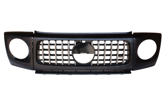Calandre compatible avec Mercedes Classe G W463 avec caches phares noir brillant chrome