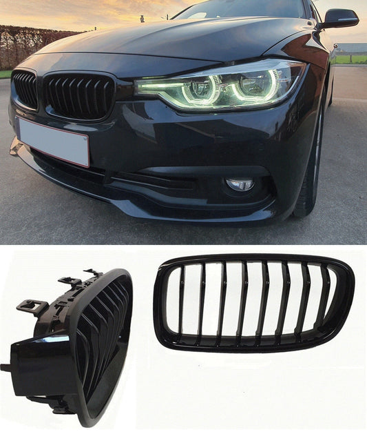 Grill nieren compatibel met BMW 3 serie F30 - F31 glanzend zwart enkele spijlen