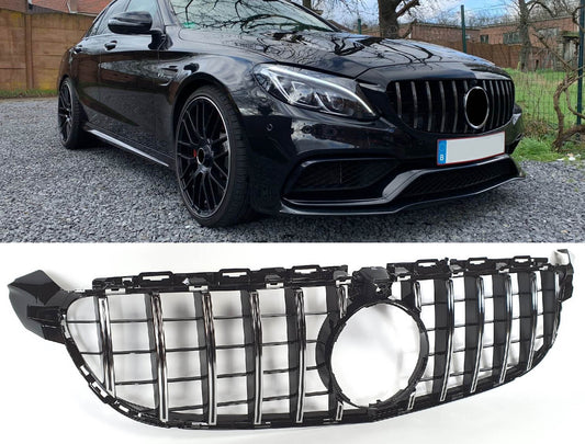 Grill compatible with Mercedes-Benz C63 AMG (S) W205 with front camera chrome